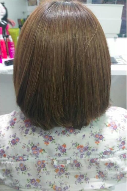 Depois - Cabelo liso, alinhado e com brilho